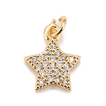 Honeyhandy Brass Micro Pave Cubic Zirconia Charms, Real 18K Gold Plated, Lead Free & Cadmium Free, Star, Clear, 12x10x2mm, Hole: 2mm