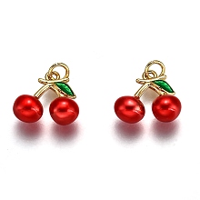 Honeyhandy Brass Enamel Charms, Long-Lasting Plated, Real 18K Gold Plated, Cherry, Red, 11x13x5.5mm, Hole: 2.4mm