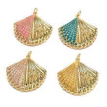 Honeyhandy Brass Enamel Pendants, Long-Lasting Plated, with Jump Ring, Real 18K Gold Plated, Shell Shape with Starfish Shape, Mixed Color, 29x29x6mm, Hole: 3mm