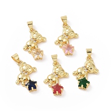 Honeyhandy Brass Micro Pave Cubic Zirconia Pendants, Bear with Star Charm, Golden, Mixed Color, 27x15x4.5mm, Hole: 5x4mm