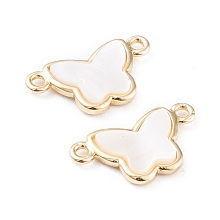 Honeyhandy Natural White Shell Links, with Brass Loops & Edge, Long-Lasting Plated, Butterfly, White, Real 18K Gold Plated, 10x18x2.5mm, Hole: 1.4mm