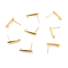 Honeyhandy Brass Stud Earring Findings, with Loop, Long-Lasting Plated, Teardrop, Real 18K Gold Plated, 15x3.5x3mm, Hole: 1.4mm, Pin: 0.7mm