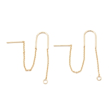 Honeyhandy Brass Stud Earring Findings, Ear Thread with U-shape Link & Loop, Long-Lasting Plated, Real 18K Gold Plated, 74.5mm, Hole: 2mm, Pin: 0.8mm