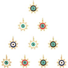 NBEADS 10 Pcs 17mmx19mm Evil Eye Theme Brass Enamel Pendants, Sunflower Shape Evil Eye Enamel Pendants with Large Hole(2mm) Findings for DIY Necklace Bracelet Earring Making