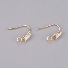 Honeyhandy Brass Earring Hooks, Ear Wire, with Clear Cubic Zirconia and Horizontal Loop, Long-Lasting Plated, Real 14K Gold Plated, 16x13x3.5mm, Hole: 2mm, Pin: 0.8mm