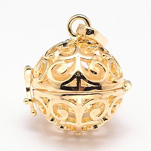 Honeyhandy Rack Plating Brass Hollow Round Cage Pendants, For Chime Ball Pendant Necklaces Making, Golden, 28x25x21mm, Hole: 9x3.5mm, inner: 18mm