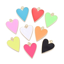 Honeyhandy Brass Enamel Pendants, Real 18K Gold Plated, Long-Lasting Plated, Heart, Mixed Color, 27x22x2mm, Hole: 3mm, jump rings: 5x1mm