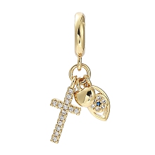 Honeyhandy Rack Plating Eco-Friendly Brass Pave Clear Cubic Zirconia European Dangle Charms, Cross Heart Evil Eye Large Hole Pendants, Cadmium Free & Lead Free, Long-Lasting Plated, Real 18K Gold Plated, 29.5mm, Cross: 17x7x2mm, Eye: 12x5x2.5mm, Heart: 7x5.5x2mm