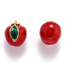 Honeyhandy Brass Enamel Charms, with Jump Ring, Long-Lasting Plated, Real 18K Gold Plated, Apple, Red, 12x11x9.6mm, Hole: 2.8mm