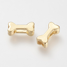 Honeyhandy Brass Slide Charms, Bone, Nickel Free, Real 18K Gold Plated, 12x6x4mm, Hole: 6x1mm & 3x1.5mm