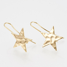 Honeyhandy Brass Stud Earring Findings, with Loop, Star, Real 18K Gold Plated, 31.5x20mm, Hole: 2mm, Pin: 1mm