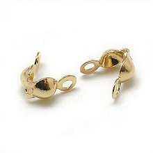 Honeyhandy Brass Bead Tips, Calotte Ends, Clamshell Knot Cover, Real 18K Gold Plated, 7x4mm, Hole: 1mm, Inner Diameter: 3mm