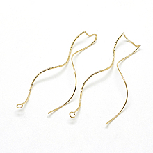 Honeyhandy Brass Chain Stud Earring Findings, with Loop, Ear Threads, Real 18K Gold Plated, 142x1mm, Hole: 2mm