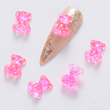 Honeyhandy Bear Glitter Powder Epoxy Resin Cabochons, Nail Art Decoration Slime Charm, for Nail Art Supplies Filling Accessories, Hot Pink, 10x8x4mm, about 100pcs/bag