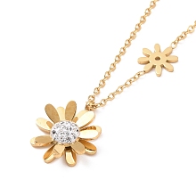 Honeyhandy Crystal Rhinestone Flower Pendant Necklace, Ion Plating(IP) 304 Stainless Steel Jewelry for Women, Golden, 17.91 inch(45.5cm)