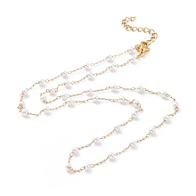 Honeyhandy PVD Vacuum Plating 304 Stainless Steel Beaded Necklaces, with Plastic Imitation Pearl Beads and Paperclip Chains, Golden, 17.52 inch(44.5cm)