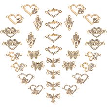 SUNNYCLUE 1 Box 32Pcs 8 Styles Alloy Rhinestone Links Connectors Butterfly Heart Charms Bird Hams a Pendants Jewellery Findings with Double Loop for DIY Necklace Bracelet Jewellery Making