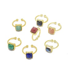 Honeyhandy Adjustable Natural Gemstone Finger Rings, with Brass Findings, Square, Golden, Size 7, 17.5~18.5mm