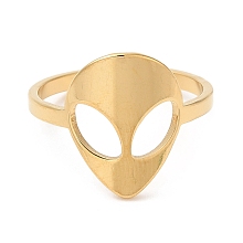 Honeyhandy Ion Plating(IP) 304 Stainless Steel Alien Face Adjustable Ring for Women, Real 18K Gold Plated, Inner Diameter: 16.6mm