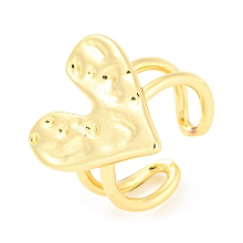 Honeyhandy Brass Heart Open Cuff Rings, Lead Free & Cadmium Free, Real 18K Gold Plated, US Size 8 1/2(18.5mm)