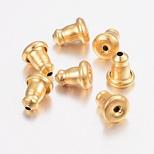 Honeyhandy 304 Stainless Steel Ear Nuts, Earring Backs, Real 18k Gold Plated, 6x5mm, Hole: 1mm