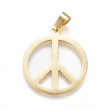 Honeyhandy 304 Stainless Steel Pendants, Large Hole Pendants, Peace Sign, Golden, 30x26x1mm, Hole: 7mm