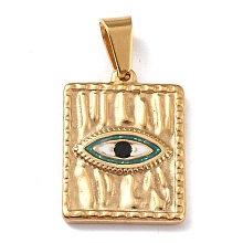 Honeyhandy 304 Stainless Steel Enamel Pendants, with 201 Stainless Steel Bails, Rectangle with Eye, Cold, 21x15.5x2mm, Hole: 3x7mm