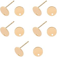 PandaHall Elite 10pcs Stainless Steel Stud Earrings Golden Earring Pin Backs Flat Round Earring Components for Earrings Making Findings 12x8x0.8mm, Hole 1.2mm