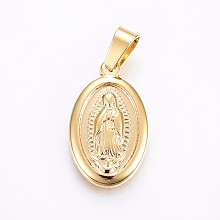 Honeyhandy 304 Stainless Steel Lady of Guadalupe Pendants, Oval with Virgin Mary, Golden, 23x14x3mm, Hole: 7x4mm