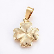 Honeyhandy 304 Stainless Steel Pendants, Four Leaf Clover, Golden, 18x15x2.5mm, Hole: 7x4mm