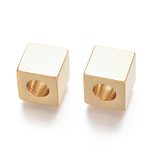 Honeyhandy 304 Stainless Steel European Beads, Large Hole Beads, Cube, Golden, 9x9x9mm, Hole: 5mm