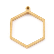 Honeyhandy Ion Plating(IP) 304 Stainless Steel Open Back Bezel Pendants, Double Sided Polishing, Hexagon, Real 24K Gold Plated, 30.5x24x3mm, Hole: 2mm, Inner Size: about 24x21mm