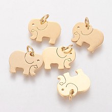 Honeyhandy 304 Stainless Steel Pendants, Elephant, Golden, 11x14x1mm, Hole: 3mm