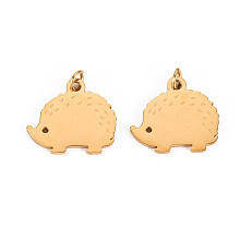 Honeyhandy 304 Stainless Steel Charms, with Jump Rings, Laser Cut, Hedgehog, Real 14K Gold Plated, 11x12x1mm, Jump Ring: 2.8x0.5mm, 1.8mm inner diameter