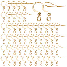 SUNNYCLUE 100Pcs 304 Stainless Steel French Earring Hooks, Flat Earring Hooks, Ear Wire, with Horizontal Loop, Real 18K Gold Plated, 15~17x18mm, Hole: 2mm, Pin: 0.7mm