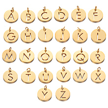 Honeyhandy 304 Stainless Steel Charms, Flat Round with Alphabet, Letter A~Z, 12x1mm, Hole: 2.5mm, 1pc/letter, 26letters