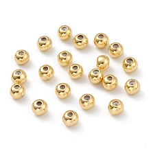 Honeyhandy Brass Beads, with Rubber Inside, Slider Beads, Stopper Beads, Long-Lasting Plated, Round, Real 18K Gold Plated, 4x3mm, Hole: 1mm