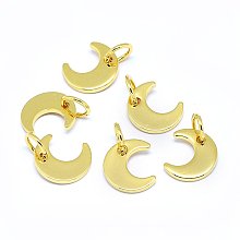 Honeyhandy Brass Charms, Moon, Real 18K Gold Plated, 9x8x1mm, Hole: 3.5mm