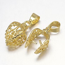 Honeyhandy Filigree Leaf Rack Plating Brass Pendant Pinch Bails, Golden, 18x8x10mm, Hole: 5x3mm, Pin: 1mm