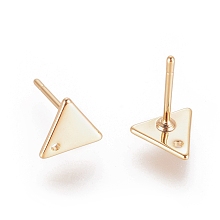 Honeyhandy Brass Stud Earring Findings, with Hole, Triangle, Nickel Free, Real 18K Gold Plated, 7x8x1mm, Hole: 1mm, Pin: 0.7mm