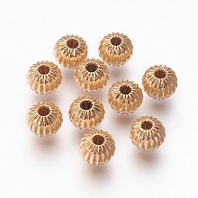 Honeyhandy Brass Corrugated Beads, Rondelle, Nickel Free, Real 18K Gold Plated, 6x5mm, Hole: 1mm