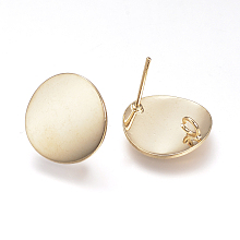 Honeyhandy Ear Stud Findings, with Loop, Flat Round, Nickel Free, Real 18K Gold Plated, 15mm, Hole: 2.5mm, Pin: 0.8mm