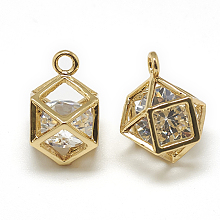 Honeyhandy Brass Cubic Zirconia Charms, Polyhedron, Clear, Real 18K Gold Plated, 13x8x10mm, Hole: 1mm