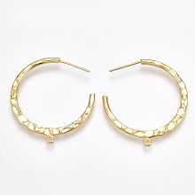 Honeyhandy Brass Stud Earring Findings, Half Hoop Earrings, with Loop, Real 18K Gold Plated, 33x30x2mm, Hole: 1.5mm, Pin: 0.8mm