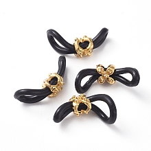 Honeyhandy Eyeglass Holders, Glasses Rubber Loop Ends, with Zinc Alloy Beads, Flower, Black, Golden, 22mm, Hole: 2.1x1.8mm