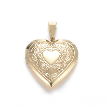 Honeyhandy 316 Surgical Stainless Steel Locket Pendants, Heart, Golden, 29x29x7mm, Hole: 9x5mm, Inner: 21x17mm