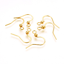 Honeyhandy 316 Surgical Stainless Steel Earring Hooks, Ear Wire, with Horizontal Loop, Real 18K Gold Plated, 16x16~19.5x3mm, Hole: 2mm, Pin: 0.7mm