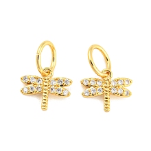 Honeyhandy Brass Micro Pave Clear Cubic Zirconia Charms, with Jump Ring, Long-Lasting Plated, Dragonfly, Real 18K Gold Plated, 13x14.5x2mm, Jump Ring: 10x1mm, 7.5mm Inner Diameter