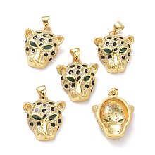 Honeyhandy Brass Micro Pave Cubic Zirconia Pendants, with Enamel, Long-Lasting Plated, Leopard Head, Real 18K Gold Plated, 22x18x6mm, Hole: 5x3mm