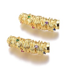 Honeyhandy Brass Micro Pave Colorful Cubic Zirconia Pendants, Long-Lasting Plated, Column, Real 18K Gold Plated, 25x8mm, Hole: 4mm